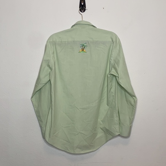 Tia Designs Women's Green & White Striped Button Down Shirt Palm Trees sz Large - Picture 7 of 7
